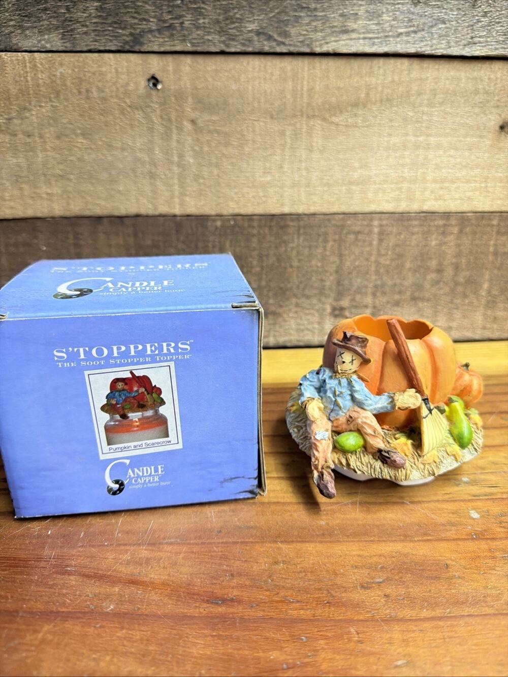 S’Toppers Pumpkin Scarecrow Candle Capper Soot Stopper Fall Harvest In Box